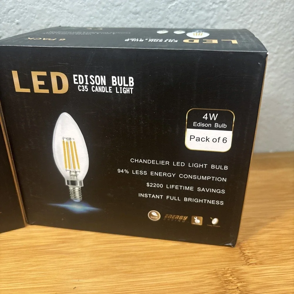 Lot of 2-LED Vintage Edison Bulb C35 candle light‎ chandelier- Brand new- 6 Each